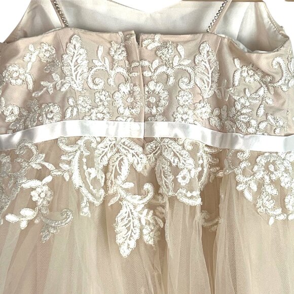 Davids Bridal WG1406 Ivory/Stone Flower Girl Dress Size 4 Embroidered - Picture 9 of 13